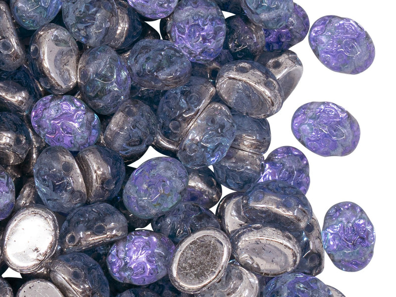 Baroque Cabochons Oval 6x8 mm, 2 Holes, Crystal Backlit Violet Ice, Czech Glass