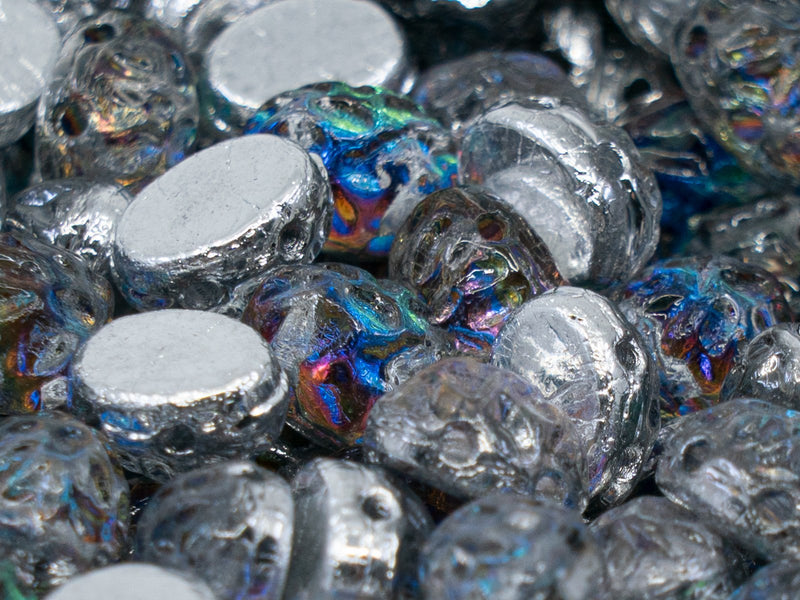 50 pcs Baroque Cabochons Oval 6x8 mm, 2 Holes, Crystal Backlit Petroleum, Czech Glass