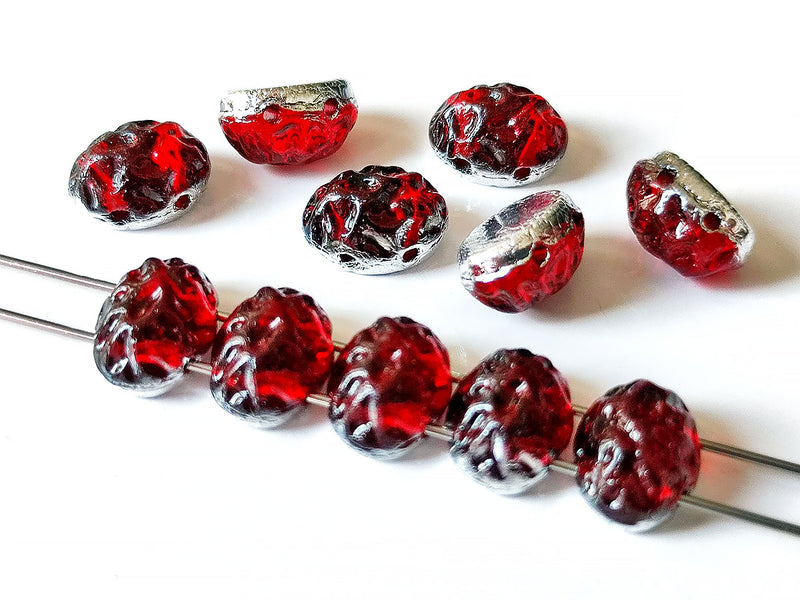 50 pcs Baroque Cabochons Oval 6x8 mm, 2 Holes, Rubysol Backlit, Czech Glass