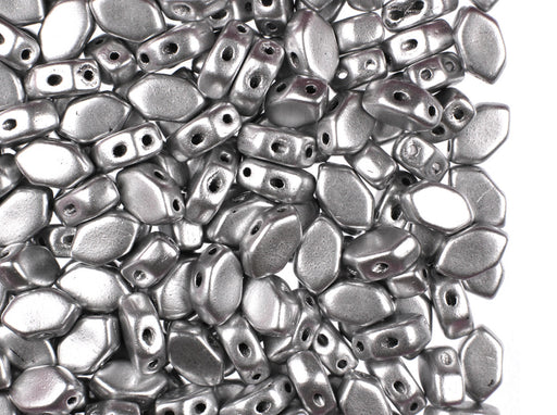 50 pcs Paros® Par Puca® 2-hole Beads, 4x7x3.3mm, Silver Allu Mat, Czech Glass