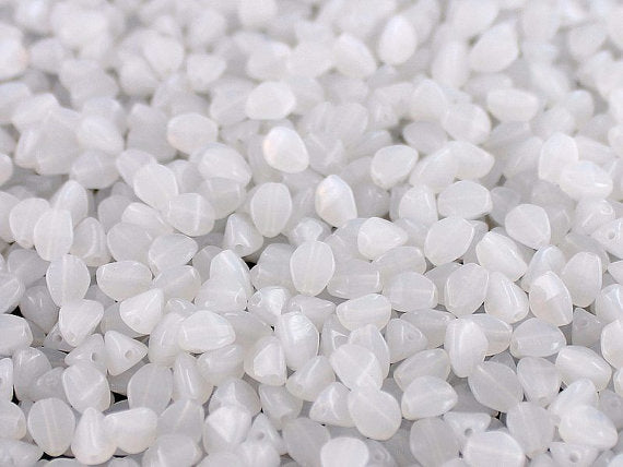 50 pcs Pinch Pressed Beads, 5x3.5mm, White Alabaster, Czech Glass
