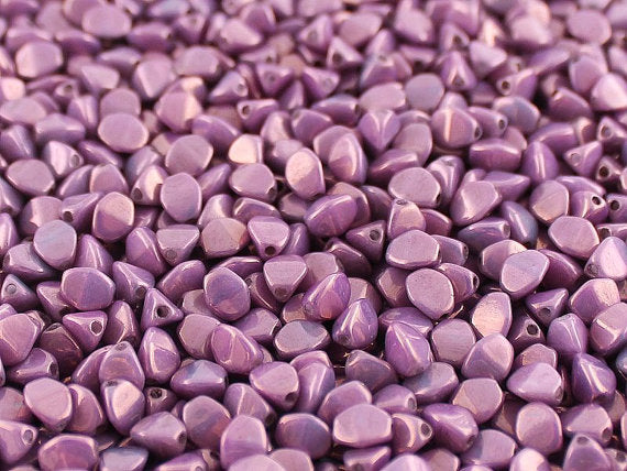 50 pcs Pinch Pressed Beads, 5x3.5mm, Opaque Mix Amethyst/Gold Ceramic Look, Czech Glass