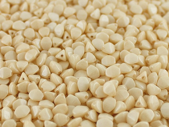 50 pcs Pinch Pressed Beads, 5x3.5mm, Opaque Beige Ceramic Look, Czech Glass