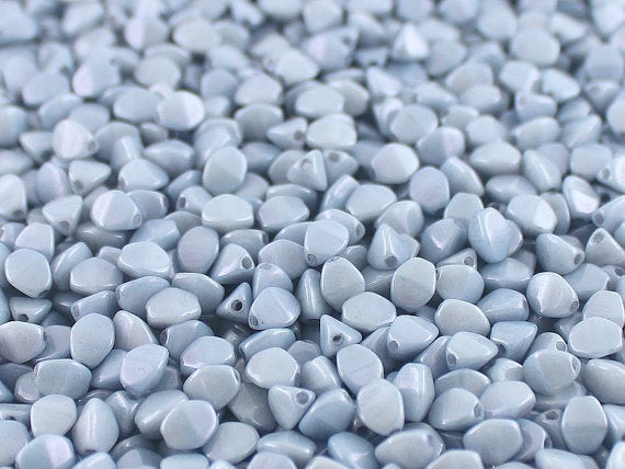 50 pcs Pinch Pressed Beads, 5x3.5mm, Opaque Blue Gray Ceramic Look, Czech Glass