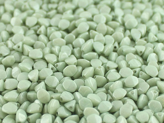 50 pcs Pinch Pressed Beads, 5x3.5mm, Opaque Light Green Ceramic Look, Czech Glass