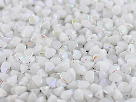 50 pcs Pinch Pressed Beads, 5x3.5mm, White Alabaster AB, Czech Glass