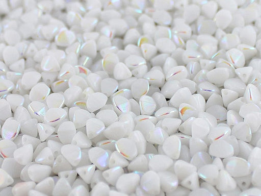 50 pcs Pinch Pressed Beads, 5x3.5mm, White Alabaster AB, Czech Glass