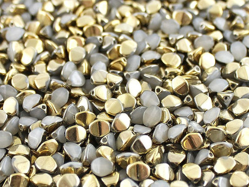 50 pcs Pinch Pressed Beads, 5x3.5mm, White Alabaster Amber, Czech Glass