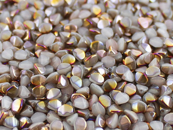 50 pcs Pinch Pressed Beads, 5x3.5mm, White Alabaster Sliperit, Czech Glass