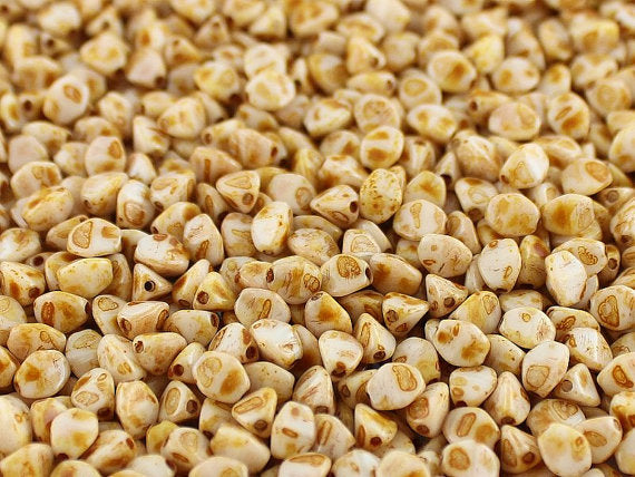 50 pcs Pinch Pressed Beads, 5x3.5mm, White Alabaster Travertine, Czech Glass