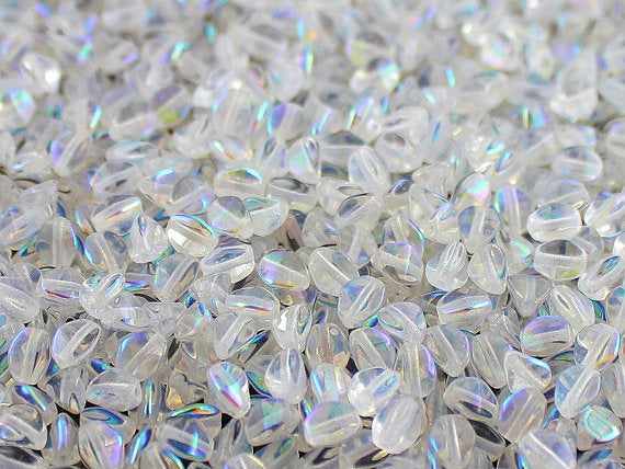 50 pcs Pinch Pressed Beads, 5x3.5mm, Crystal AB, Czech Glass