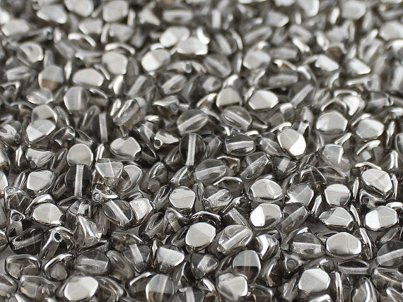50 pcs Pinch Pressed Beads, 5x3.5mm, Crystal Chrome, Czech Glass