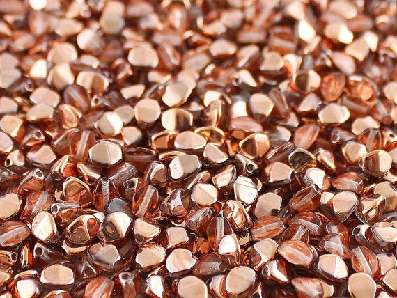 50 pcs Pinch Pressed Beads, 5x3.5mm, Crystal Capri Gold, Czech Glass