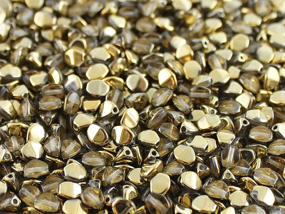 50 pcs Pinch Pressed Beads, 5x3.5mm, Crystal Amber, Czech Glass