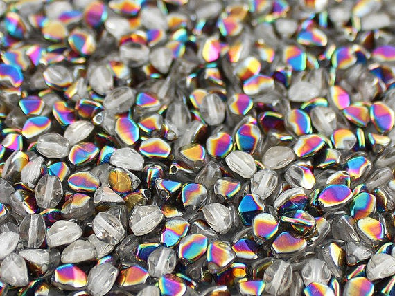 50 pcs Pinch Pressed Beads, 5x3.5mm, Crystal Vitrail, Czech Glass