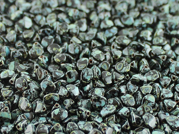 50 pcs Pinch Pressed Beads, 5x3.5mm, Jet Travertine, Czech Glass