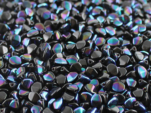 50 pcs Pinch Pressed Beads, 5x3.5mm, Jet Black AB, Czech Glass