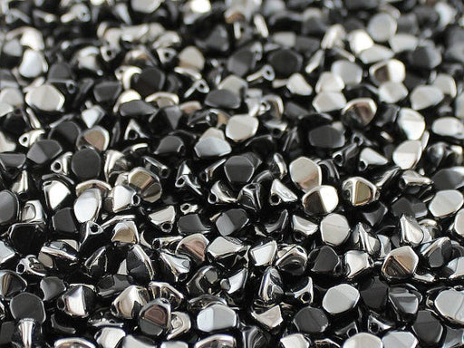 50 pcs Pinch Pressed Beads, 5x3.5mm, Jet Black Chrome, Czech Glass