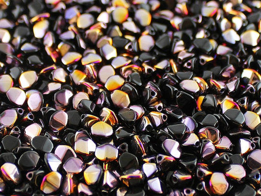 50 pcs Pinch Pressed Beads, 5x3.5mm, Jet Black Sliperit, Czech Glass