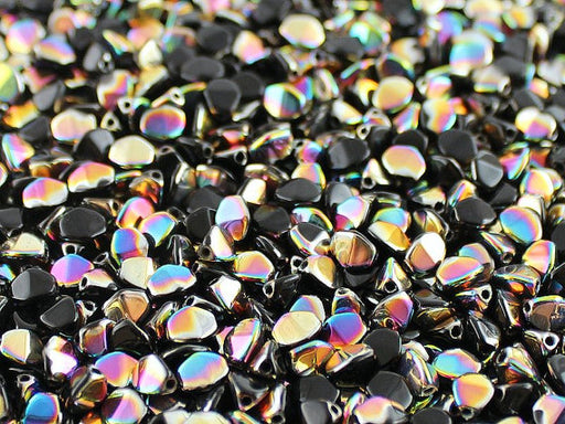 50 pcs Pinch Pressed Beads, 5x3.5mm, Jet Black Vitrail, Czech Glass