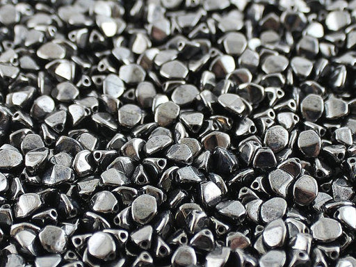 50 pcs Pinch Pressed Beads, 5x3.5mm, Jet Hematite (Gray), Czech Glass