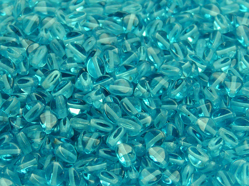 50 pcs Pinch Pressed Beads, 5x3.5mm, Aquamarine Green, Czech Glass