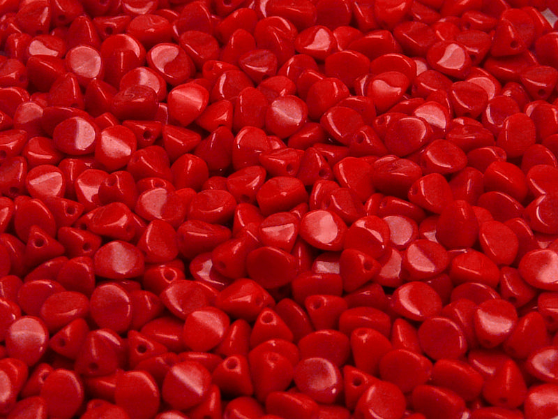 50 pcs Pinch Pressed Beads, 5x3.5mm, Opaque Coral Red, Czech Glass