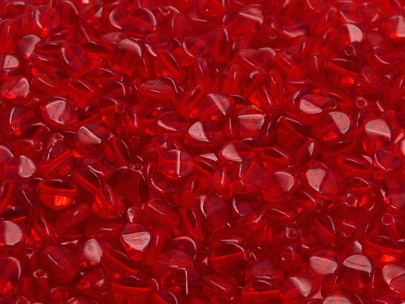 50 pcs Pinch Pressed Beads, 5x3.5mm, Ruby, Czech Glass