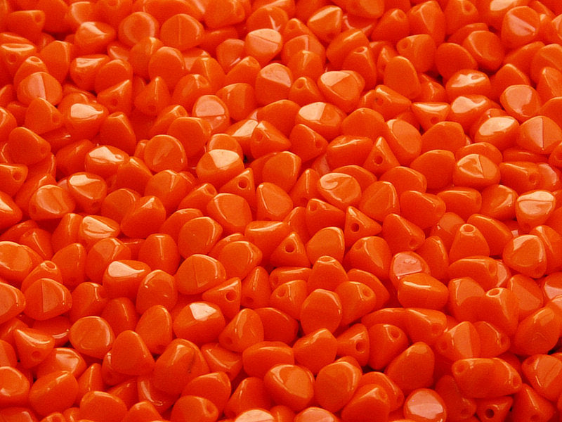 50 pcs Pinch Pressed Beads, 5x3.5mm, Opaque Red Orange, Czech Glass