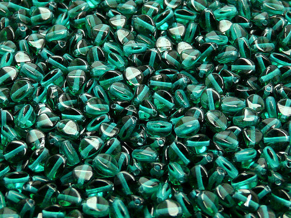 50 pcs Pinch Pressed Beads, 5x3.5mm, Emerald Transparent, Czech Glass
