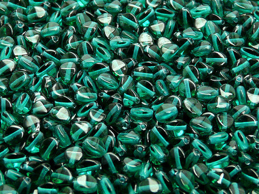 50 pcs Pinch Pressed Beads, 5x3.5mm, Emerald Transparent, Czech Glass