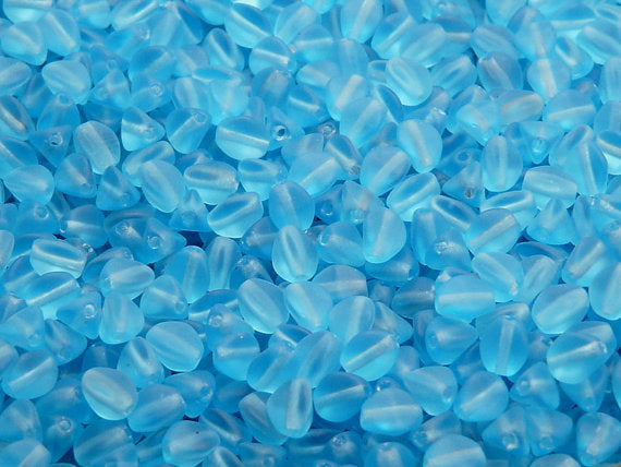 50 pcs Pinch Pressed Beads, 5x3.5mm, Aquamarine Blue Matte, Czech Glass