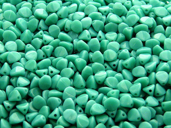50 pcs Pinch Pressed Beads, 5x3.5mm, Opaque Turquoise Green, Czech Glass