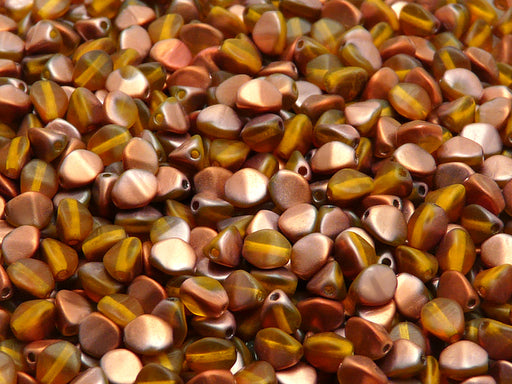 50 pcs Pinch Pressed Beads, 5x3.5mm, Amber Sunset Matte, Czech Glass