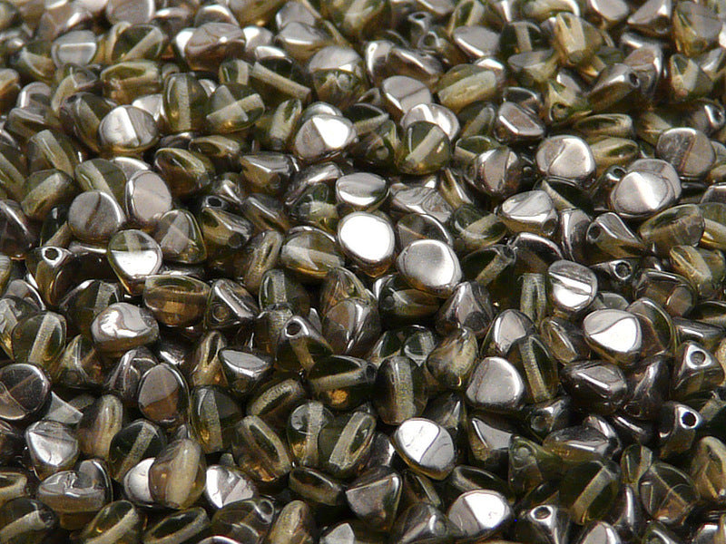 50 pcs Pinch Pressed Beads, 5x3.5mm, Transparent Peach Half Chrome, Czech Glass