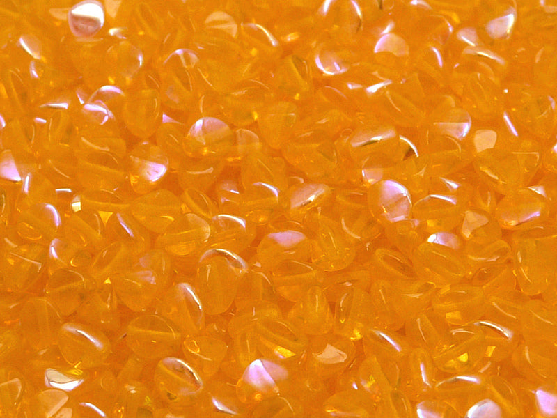 50 pcs Pinch Pressed Beads, 5x3.5mm, Amber AB, Czech Glass