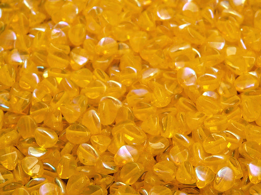 50 pcs Pinch Pressed Beads, 5x3.5mm, Amber AB, Czech Glass
