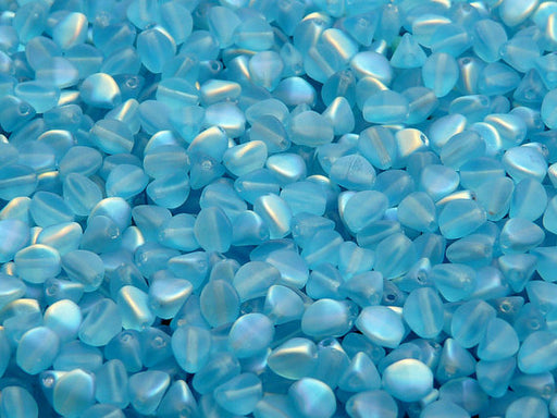 50 pcs Pinch Pressed Beads, 5x3.5mm, Aquamarine Blue Matte AB, Czech Glass