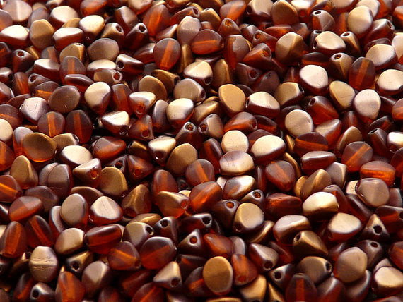 50 pcs Pinch Pressed Beads, 5x3.5mm, Hyacinth Sunset Matte, Czech Glass