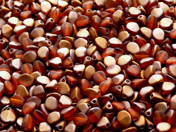 50 pcs Pinch Pressed Beads, 5x3.5mm, Hyacinth Sunset Matte, Czech Glass