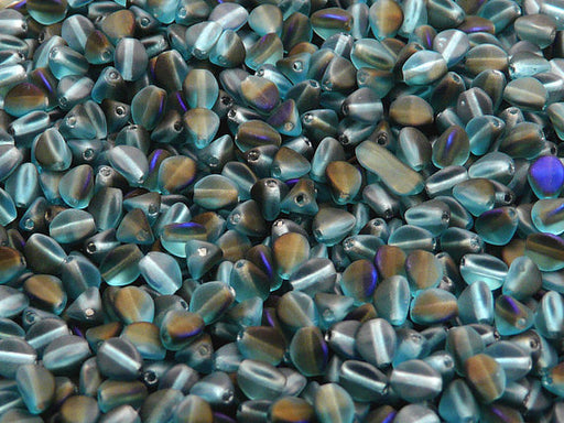 50 pcs Pinch Pressed Beads, 5x3.5mm, Aquamarine Blue Azuro Matte, Czech Glass