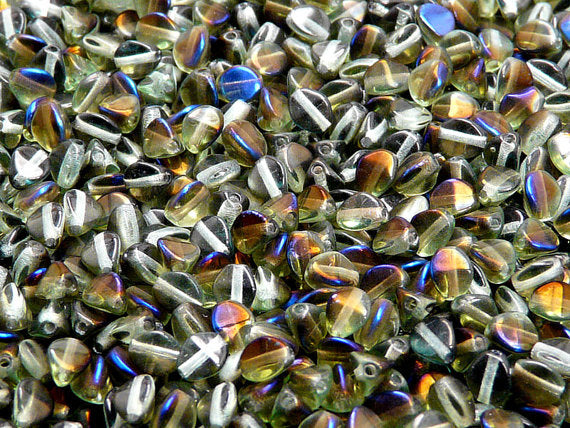 50 pcs Pinch Pressed Beads, 5x3.5mm, Peridot Green Azuro, Czech Glass