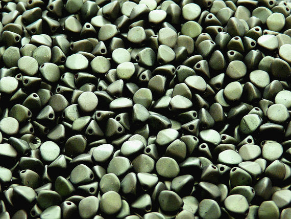 50 pcs Pinch Pressed Beads, 5x3.5mm, Jet Green Matte, Czech Glass