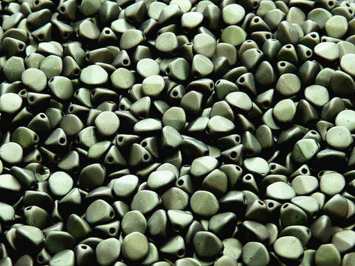 50 pcs Pinch Pressed Beads, 5x3.5mm, Jet Green Matte, Czech Glass