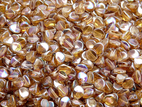 50 pcs Pinch Pressed Beads, 5x3.5mm, Crystal Brown Rainbow, Czech Glass