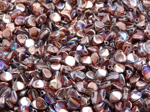 50 pcs Pinch Pressed Beads, 5x3.5mm, Crystal Copper Rainbow, Czech Glass