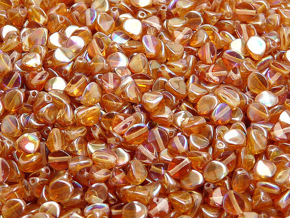 50 pcs Pinch Pressed Beads, 5x3.5mm, Crystal Orange Rainbow, Czech Glass