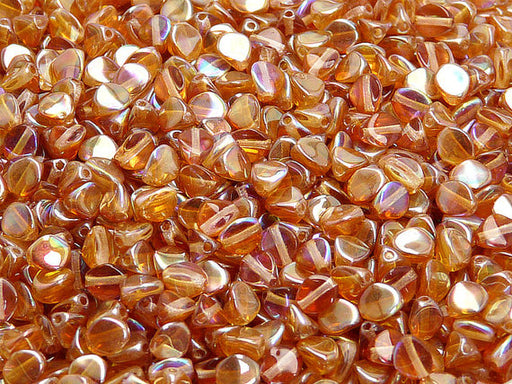 50 pcs Pinch Pressed Beads, 5x3.5mm, Crystal Orange Rainbow, Czech Glass