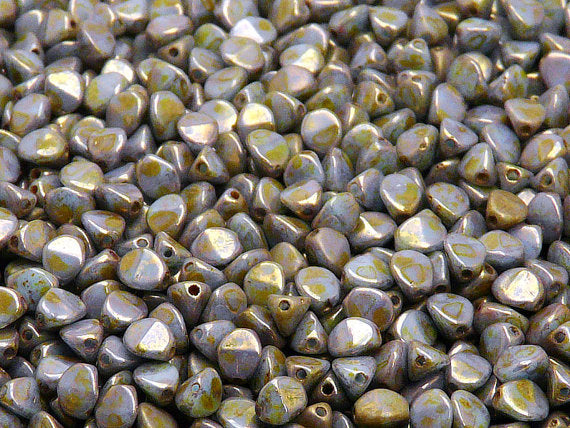 50 pcs Pinch Pressed Beads, 5x3.5mm, Blue Turquoise Lila Gold Luster, Czech Glass