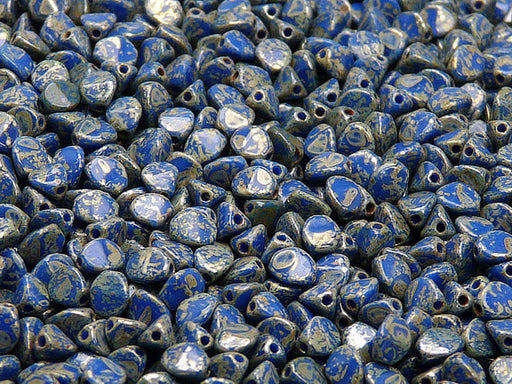 50 pcs Pinch Pressed Beads, 5x3.5mm, Opaque Blue Picasso, Czech Glass